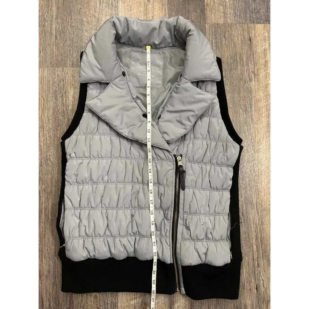 Calvin Klein Performance‎ Gray Black Quilted Puffer Vest Asymmetric Zip Large - Picture 3 of 6
